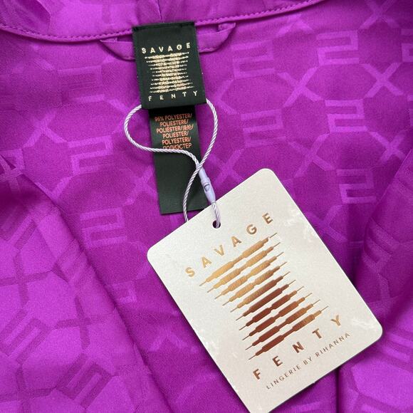 Savage X Fenty Purple Satin Jacquard Belted Robe Lounge Coverup NWT Size L - Picture 4 of 6